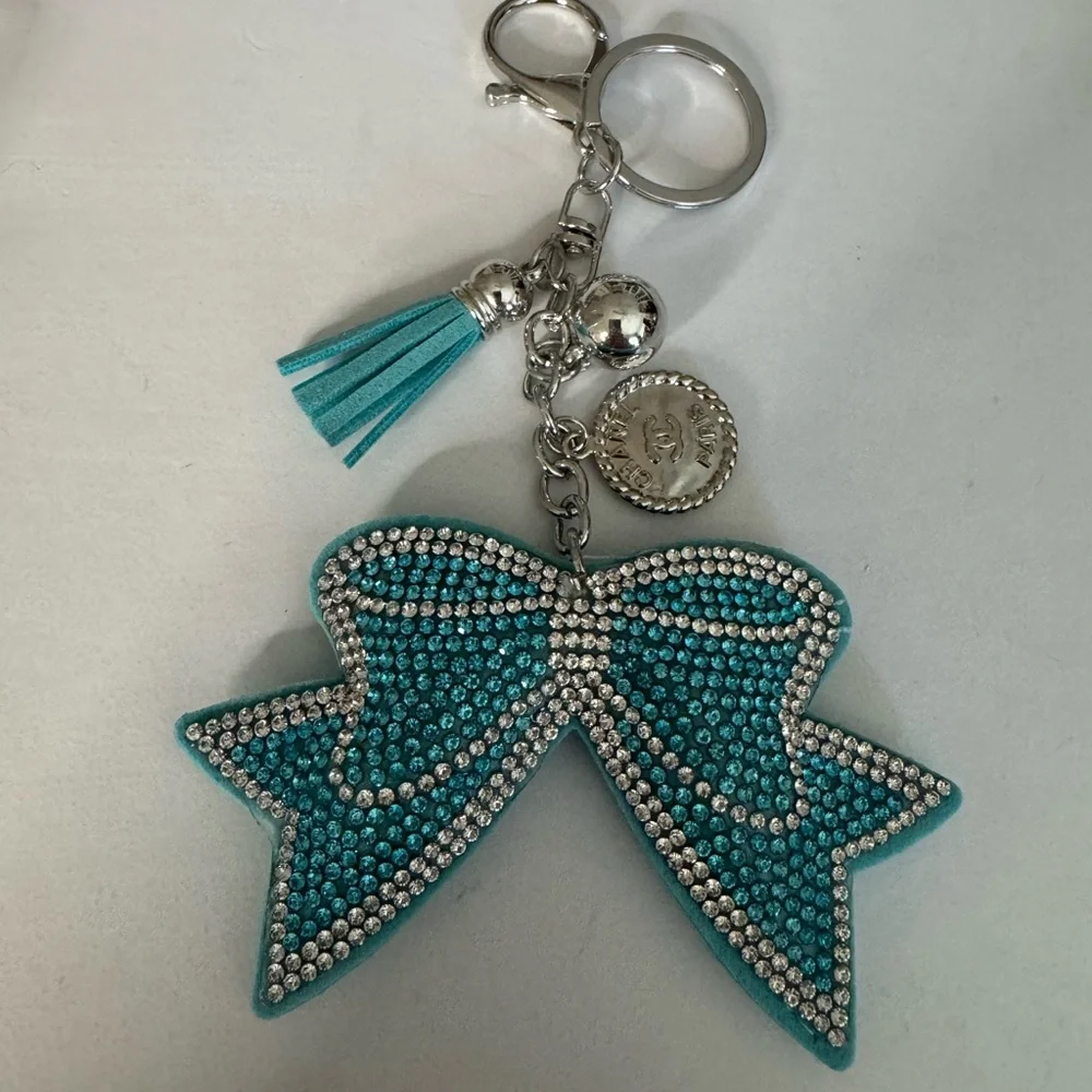 Upcycled Silver and Blue Bow Keychain
